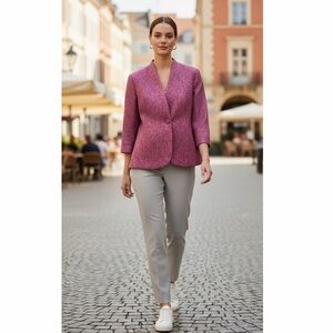 Nozze Textured Pink Blazer Jacket | Elegant 3/4 Sleeve |‎ Women’s Size 42